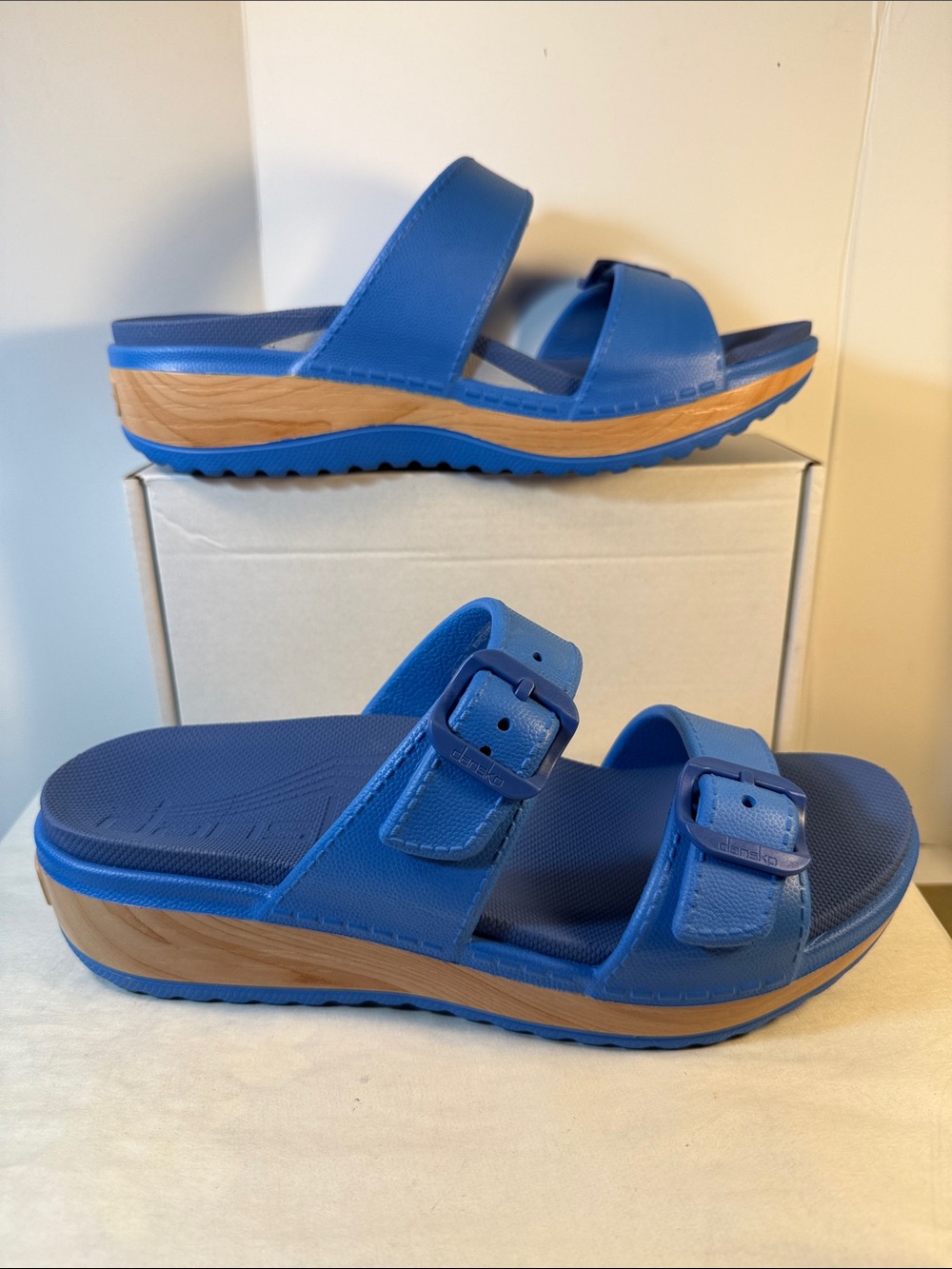 Dansko Blue Dual-Buckle Slide Sandals